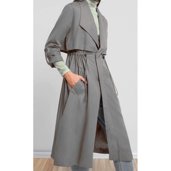 French Connection Lyocell Coat Carla, M US8, grey, trench coat style, altered - Picture 1 of 14